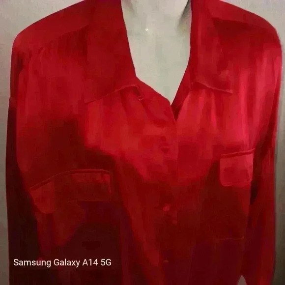 Anna and Frank 100 % Silk Red Button Down Dressy Shirt Size XL Holiday Party - Picture 5 of 13